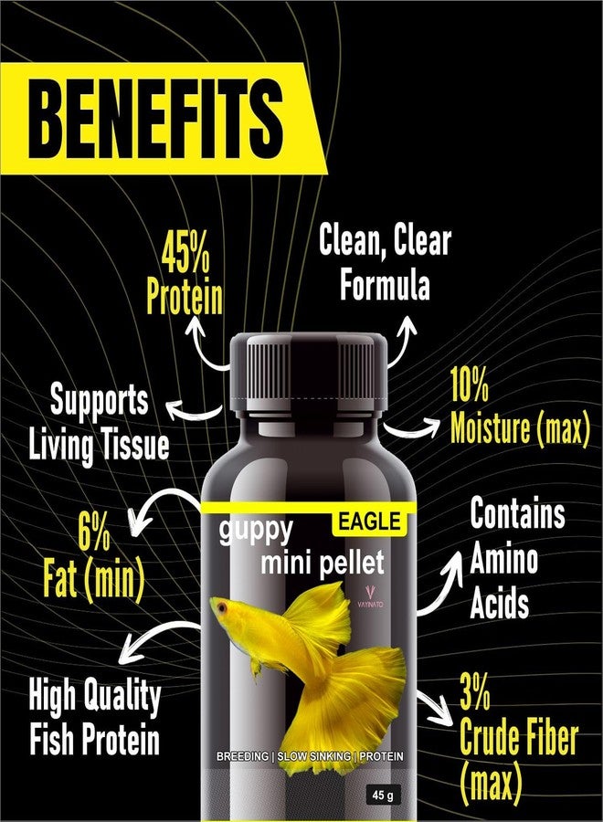 VAYINATO Eagle (Pack of 2 * 45g) Guppy Mini Pellet - Slow Sinking Fish Food | Breeding | High Protein | Slow Sinking by Petzlifeworld - Image 5